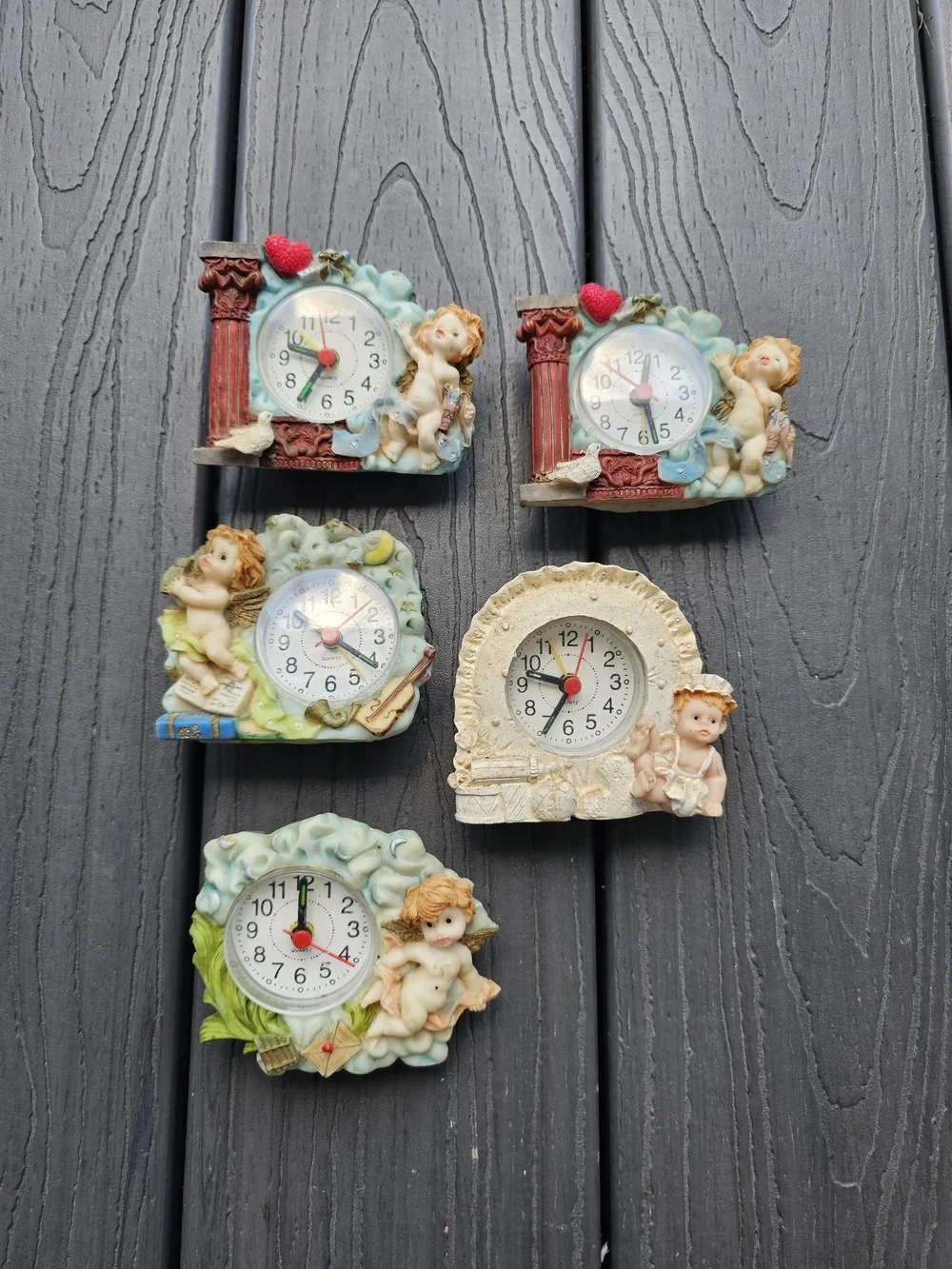 Lot of 5 Vintage 1990s Miniature Cherub / Angel Quartz Desk Clocks